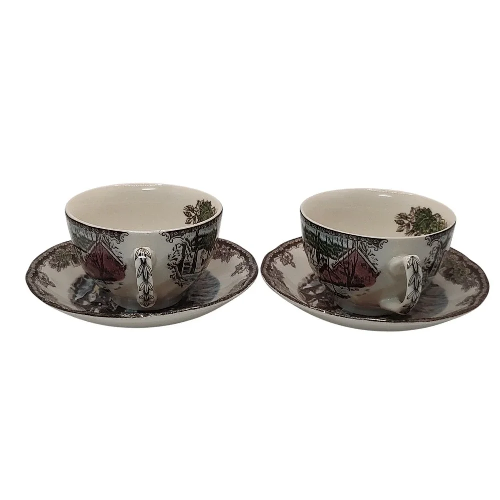 Johnson Brothers Teacup and Saucers Friendly Village The Ice House Set of Two‎